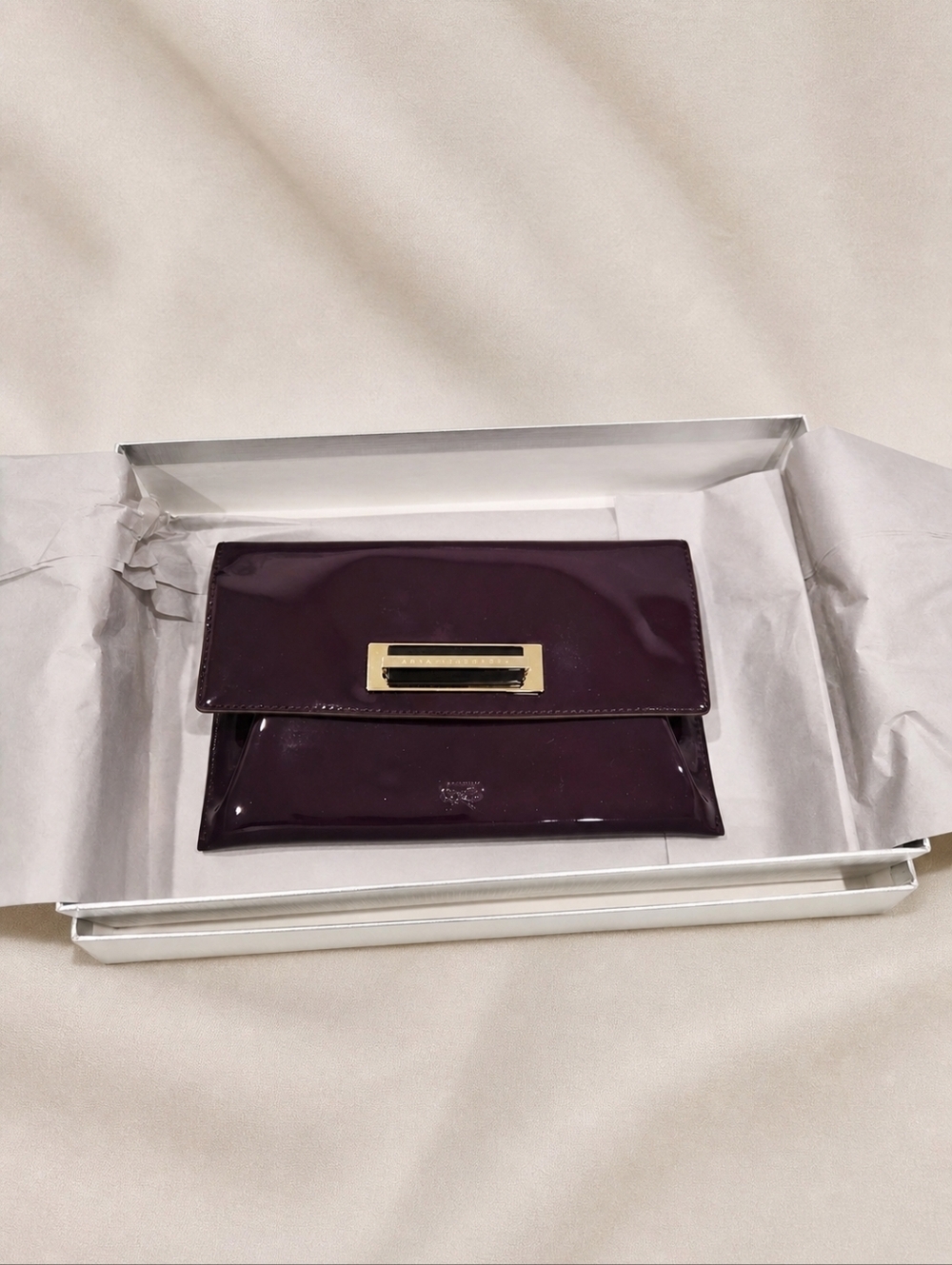 Anya Hindmarch Plum/burgundy Patent Leather Envelope Clutch, Gold Hardware